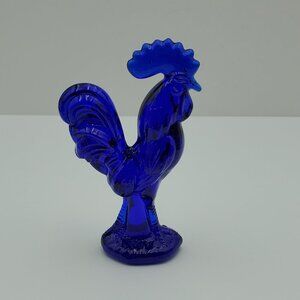 Cobalt Blue Glass Rooster Figurine Small Blue Glass Rooster Statue